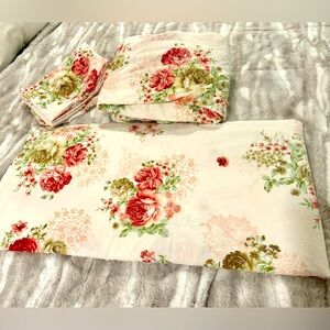 King size sheet set with pink and green floral print sheet set